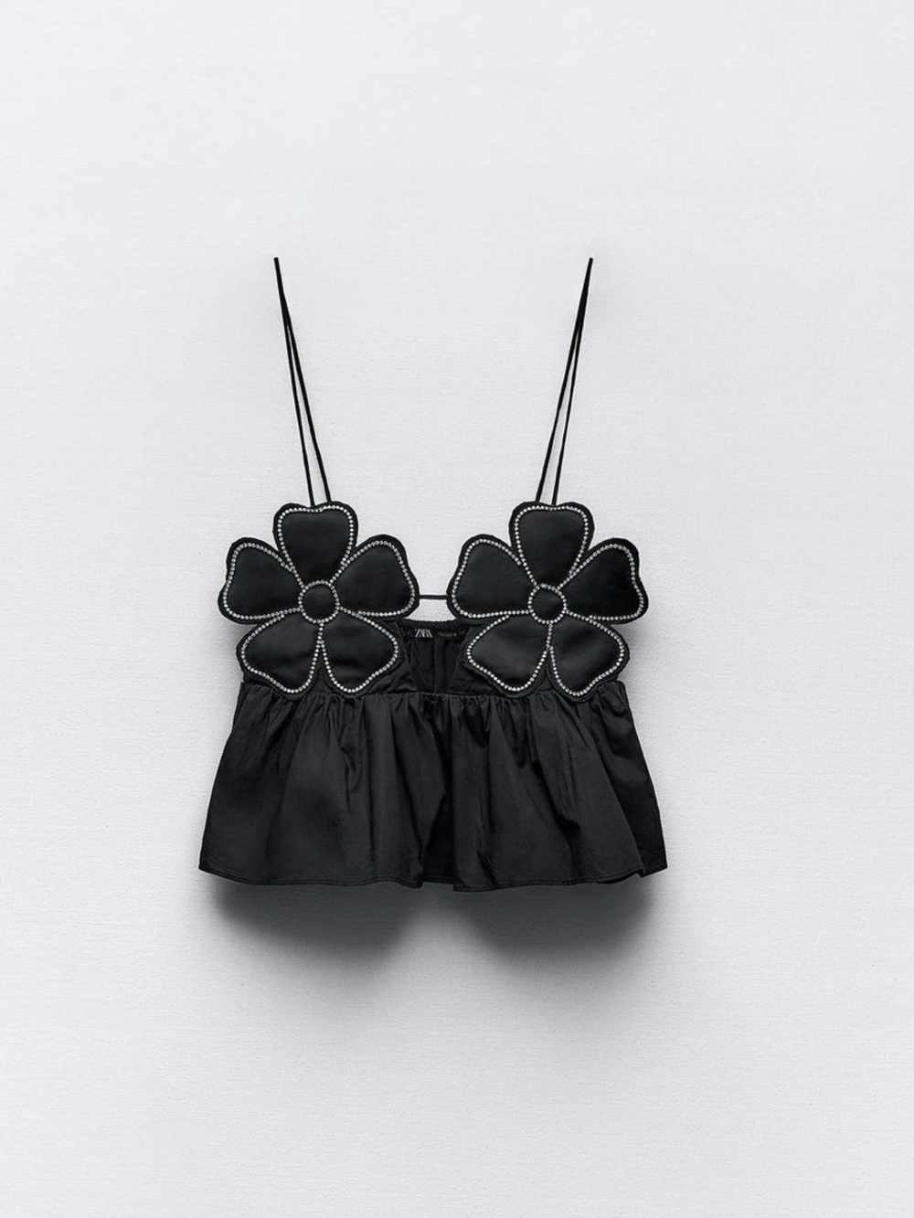 Zara Rhinestone Floral Poplin Top
